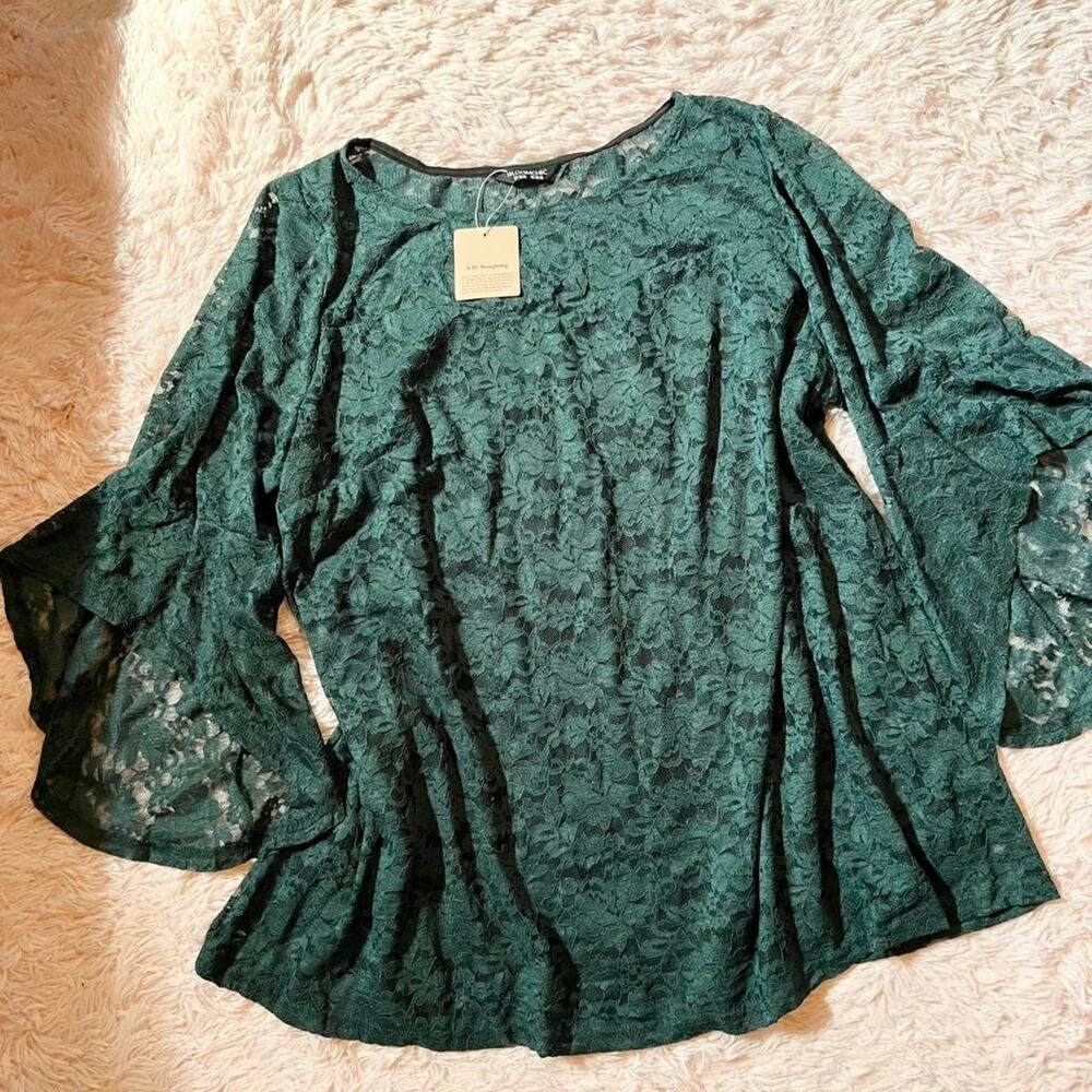 Cottage Core Lace Feminine Witchy Mossy‎ Romantic Dark Fairy Bell Sleeve Blouse
